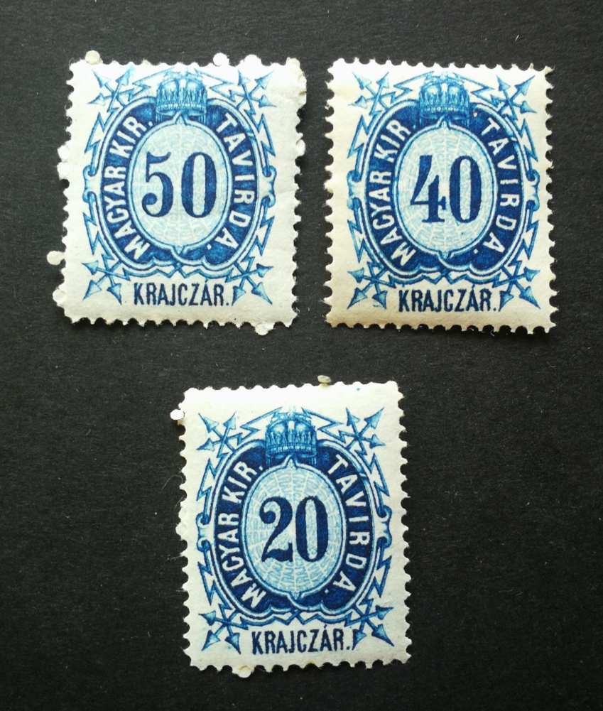 Magyarország 1874 Távirda réznyomat 3 érték ** postatiszta, enyhe törések H