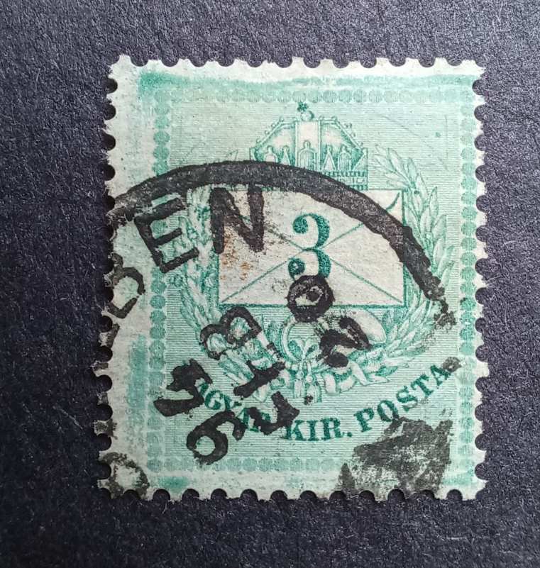 1881. Színesszámú 3 krajcár erős festékhibák