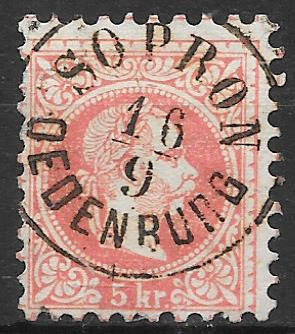 1867. 5 kr bélyeg SOPRON-OEDENBURG 9/16 BÉLYEGZÉSSEL