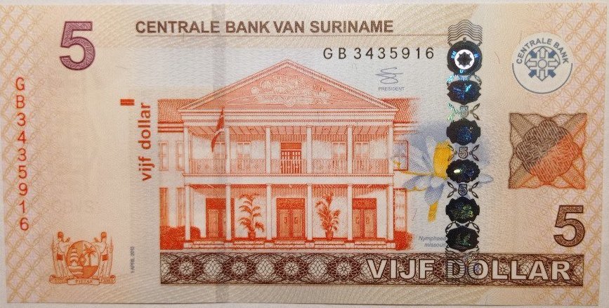 Suriname 5 dollár 2012 UNC