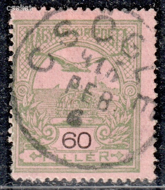 1913 turul 60f fekvő vízjel CSÖGLE bélyegzés Veszprém Gudlin E3.20 / 50p (d58)