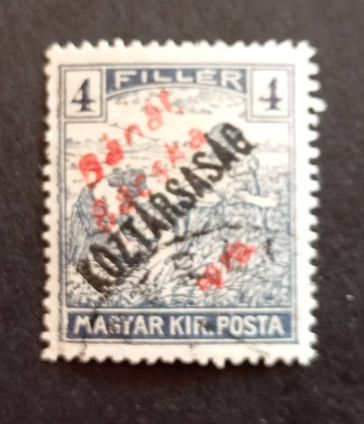 Magyarország 1919 Bánát-Bácska Arató/ Köztársaság 4 F piros pecsételt H