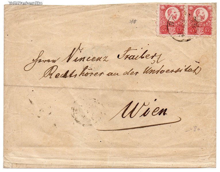 Réznyomású 5 Krajcáros pár 2. súlyfokozatú levélen 1874