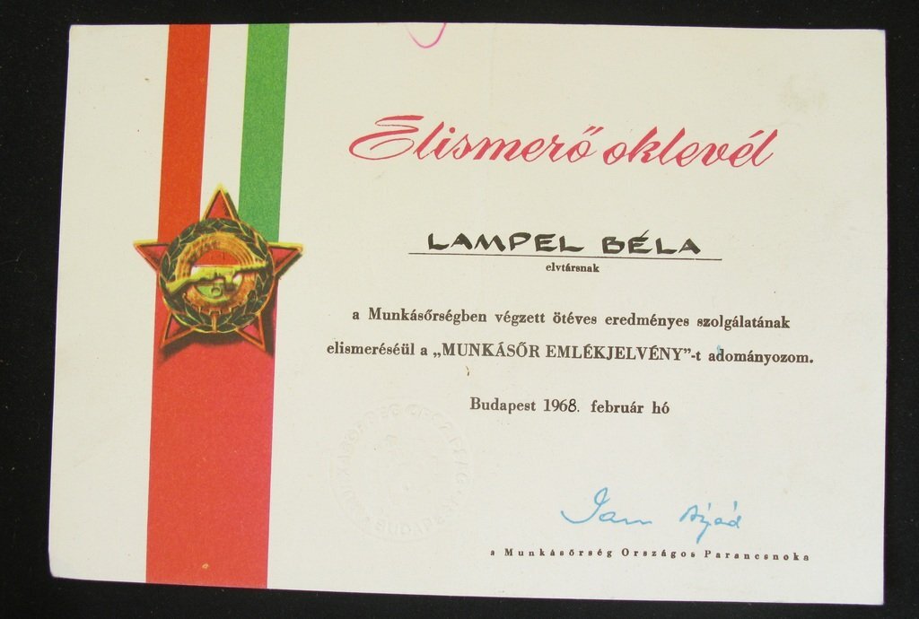 Munkásőr oklevél