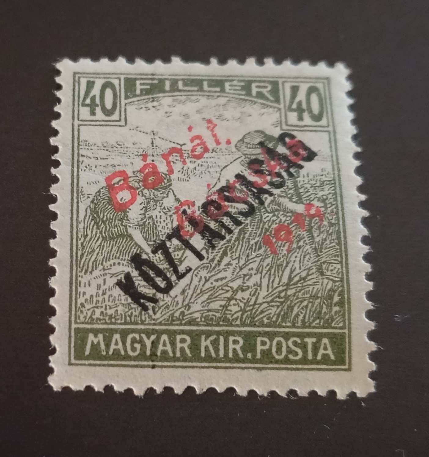Magyarország 1919 Bánát-Bácska Arató/Köztársaság 40 F piros falcos H