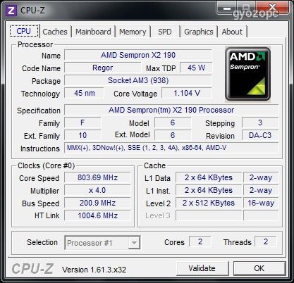 AMD Sempron X2 190 (SDX190HDK22GM) socket AM3 processzor.