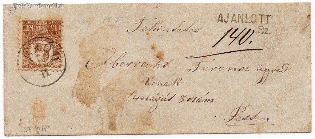 1871-es Kőnyomatos 15 Krajcár levélen