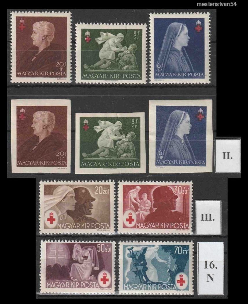 1942 Vöröskereszt (II) A+B + 1944 Vöröskereszt (III) N-13