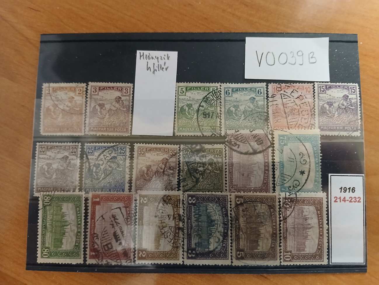 V0039B Magyar bélyeg 1916 214-232 falcos pecsételt 4 fillér hiányzik