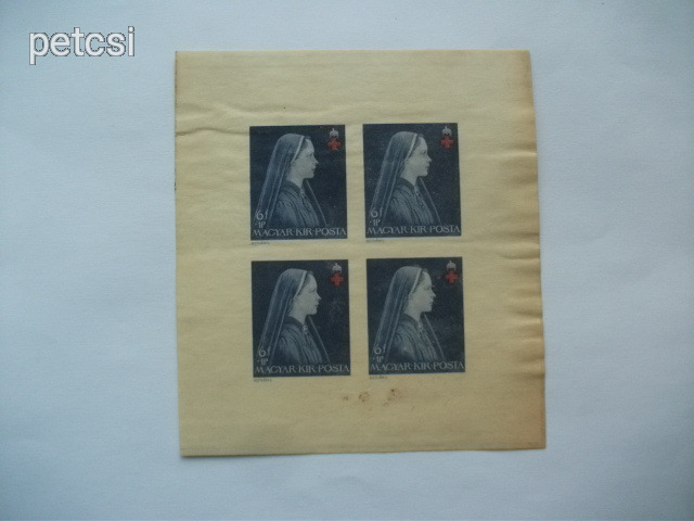 Magyar bélyeg / kisív vöröskereszt II. 6 f+1 P kisív 1942 vágott 2.