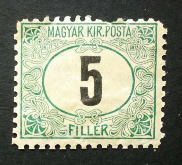 Magyarország 1903 Zöldportó B, 5 f * falcos, 16000 Ft kat. érték, foghiány H
