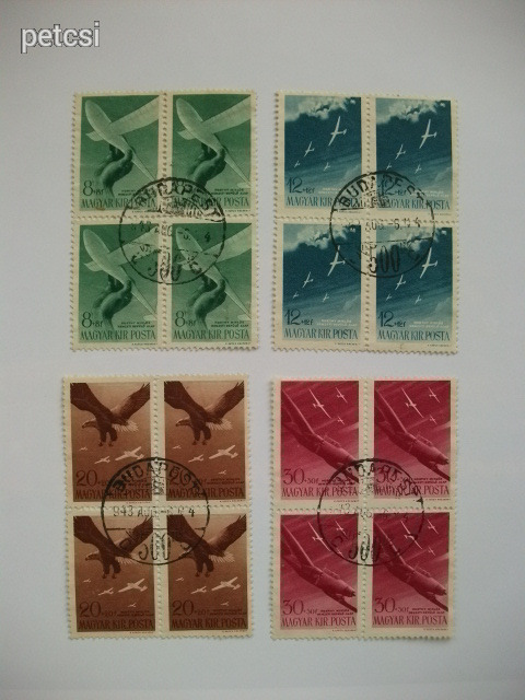 Magyar bélyeg / bélyegsor repülő alap 1943 4-es tömb / négyes tömb 2.