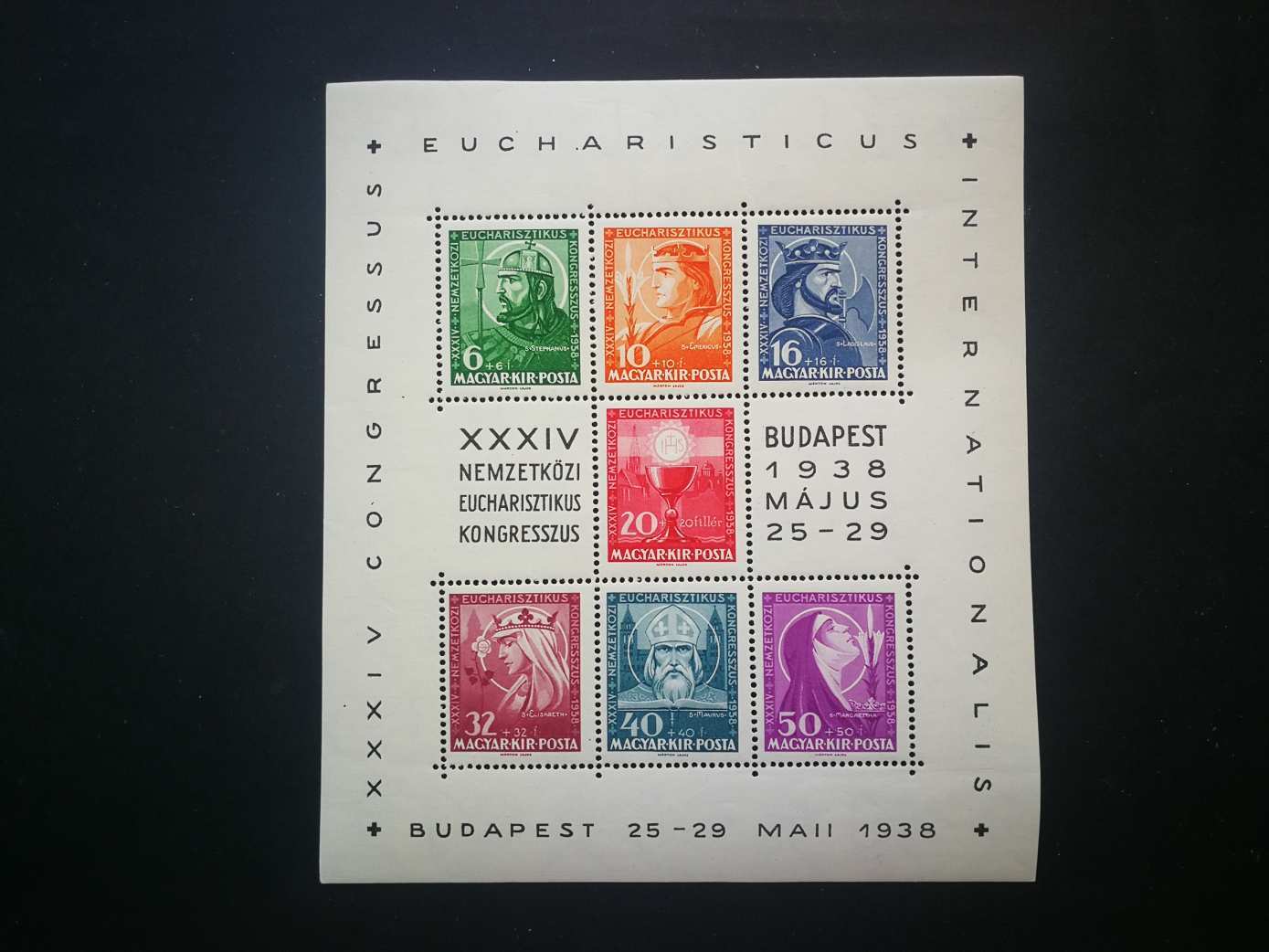 Magyarország 1938 Eucharisztikus blokk enyhe törések, ráncok D