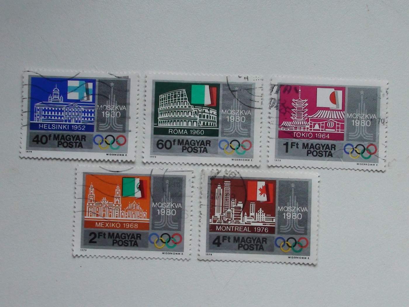 OLIMPIA  MOSZKVA 1980 5 bélyeg 1979. HELSINKI 1952, RÓMA 1960, TOKIÓ 1964, MEXIKÓ 1968,...