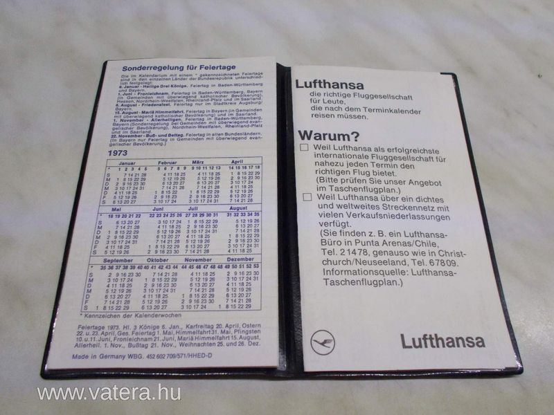 Lufthansa notesz+naptár tokban 1972