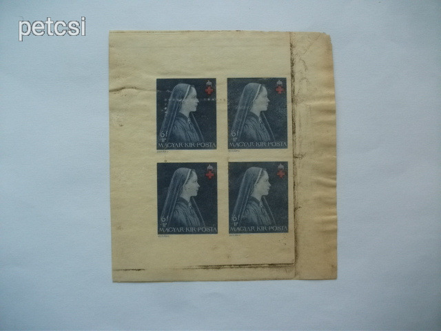 Magyar bélyeg / kisív vöröskereszt II. 6 f+1 P kisív 1942 vágott 1.