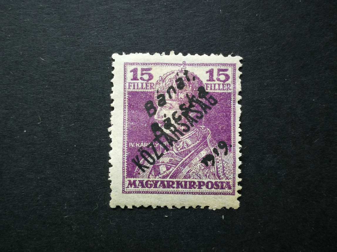 Magyarország 1919 Bánát-Bácska Károly-Köztársaság 15 f, garancia nélkül E2