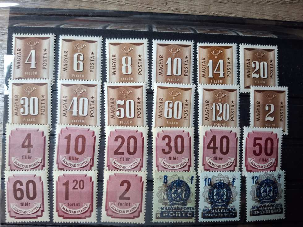 1946-os Forint-Filléres portó (I),Kisegítő portó bankjegybélyegeken,barnaportó 3db falcos sor