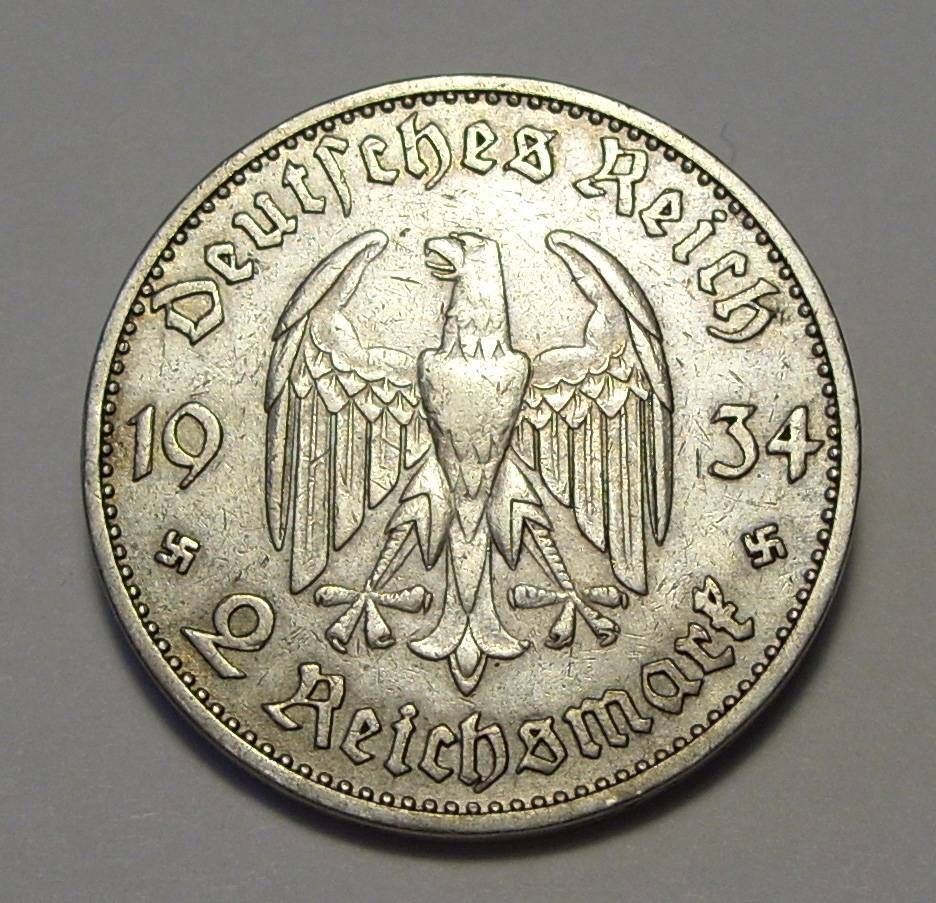 2 márka 1934 D Német dátumos ezüst