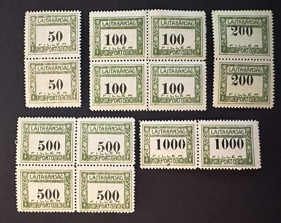 1921 NYUGAT MAGYARORSZÁG, LAJTABÁNSÁG  PORTÓ MAGYAR POSTATISZTA BÉLYEG SOR PÁRBAN ** GARANCIÁS