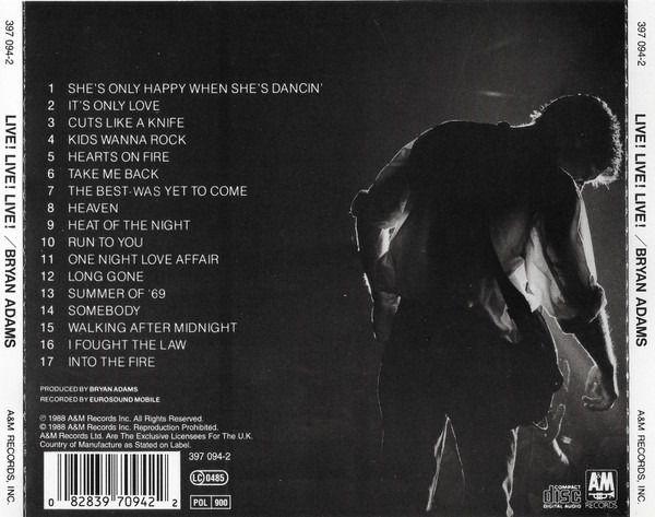Bryan Adams - Live! Live! Live! CD