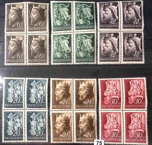 1942 KIRÁLYOK LUXUS MAGYAR POSTATÍSZTA BÉLYEG SOR 4-ES TÖMB, MAGYAR BÉLYEG SOR **