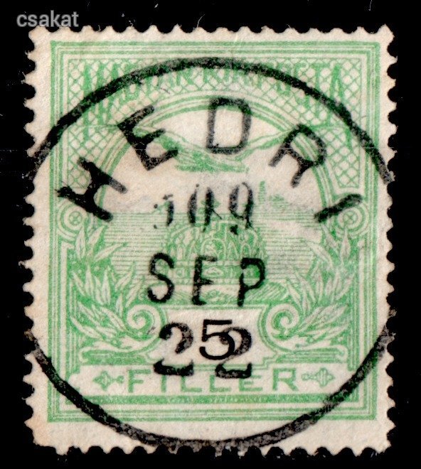 1909 turul szép HEDRI bélyegzés Sáros Felvidék Slovakia Gudlin E3.20 / 70 pont (c69)