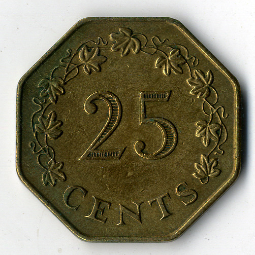 Málta réz 25 Cent 1975