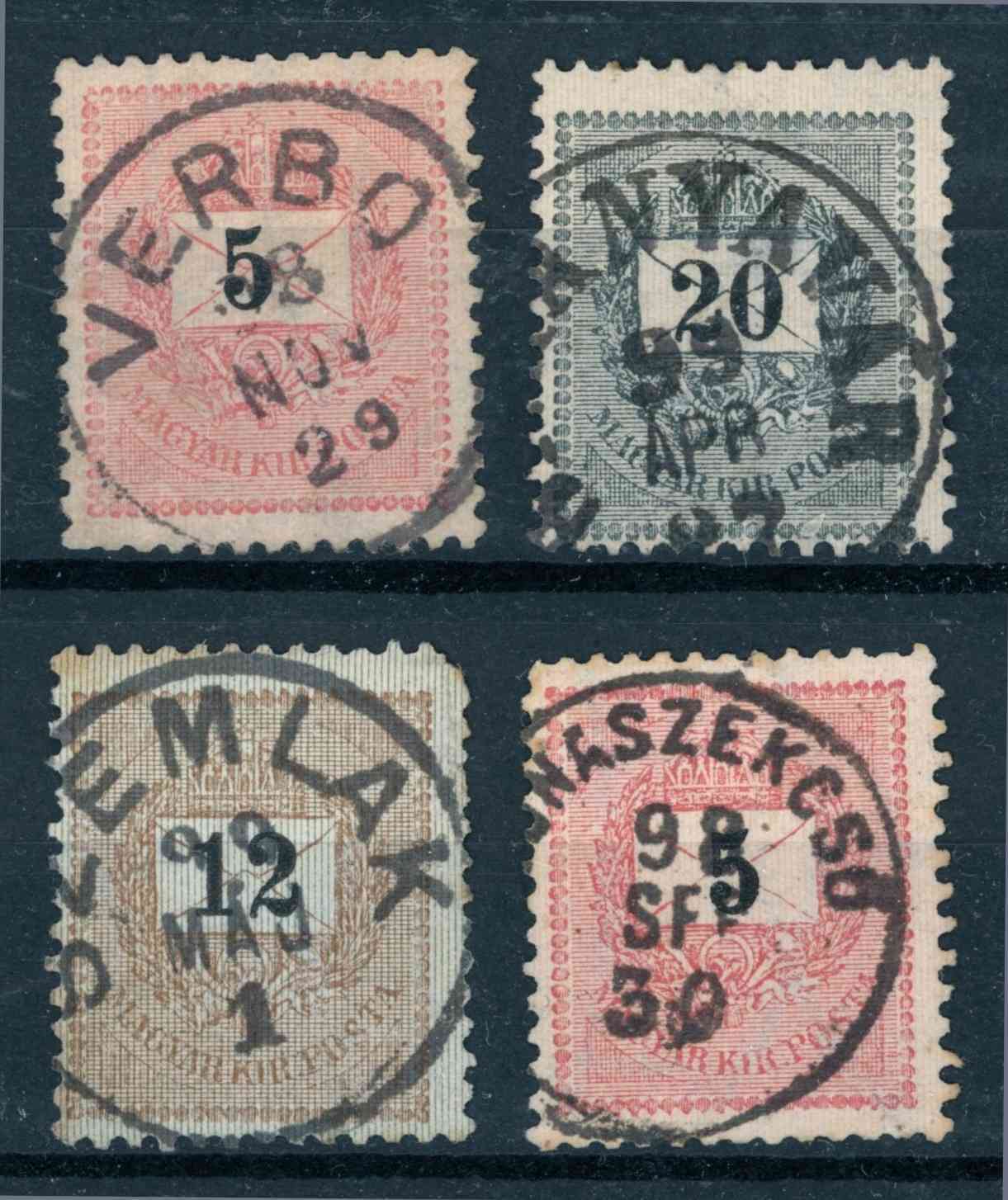 1889 krajcáros bélyegzések VERBÓ + SZEMLAK + DUNASZEKESŐ + BARANYAVÁR - Gudlin 180 pont (e80)