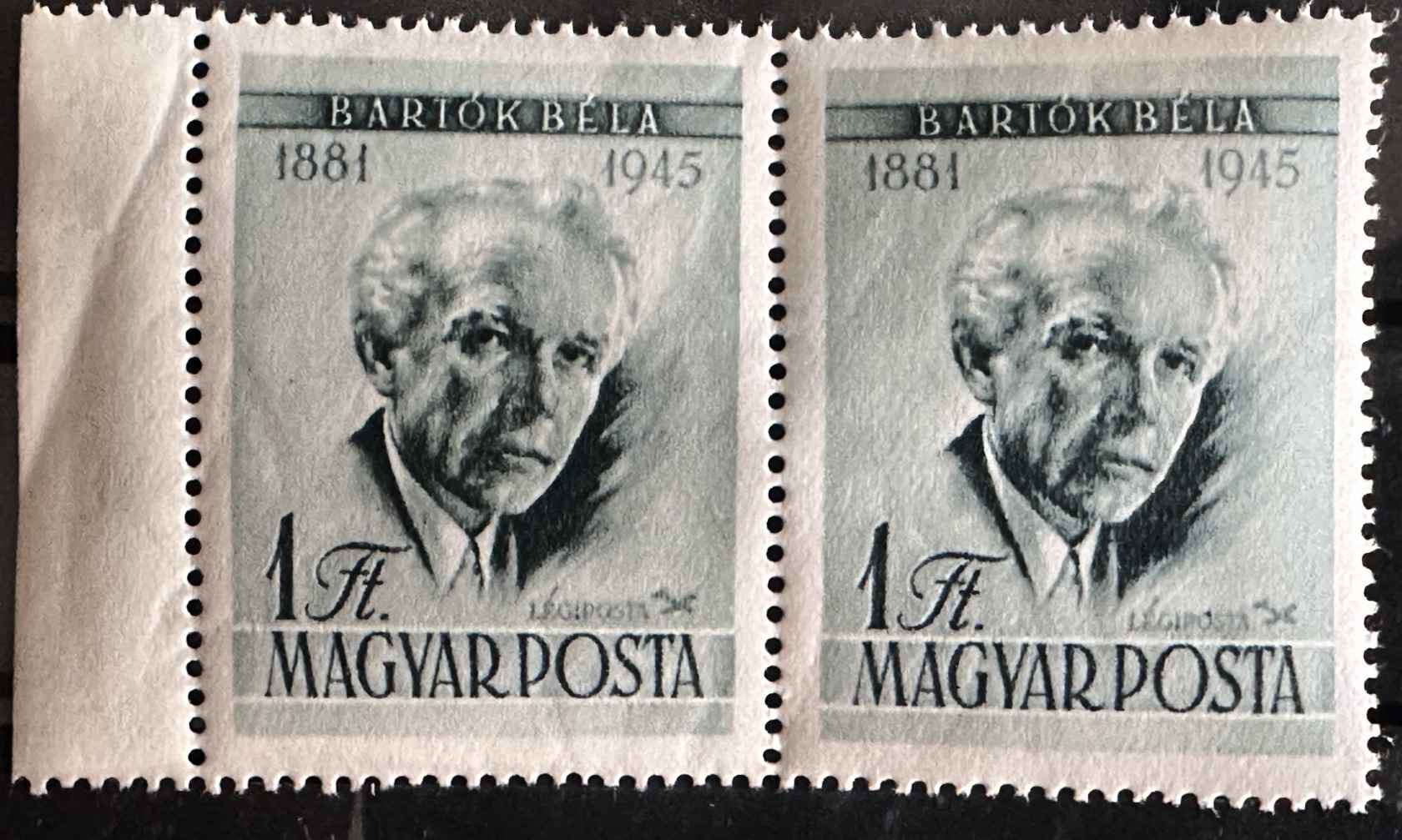 1955 BARTÓK BÉLA TÉVNYOMAT -LÉGIPOSTA FOLT- MAGYAR POSTATÍSZTA BÉLYEG**  MBK: 3.500FT