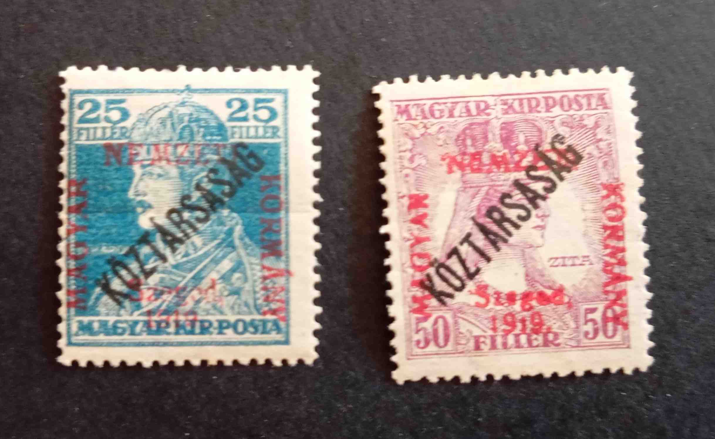 Magyarország 1919 Szeged Francia megszállás Károly-Zita/Köztársaság 2 érték falcos * H