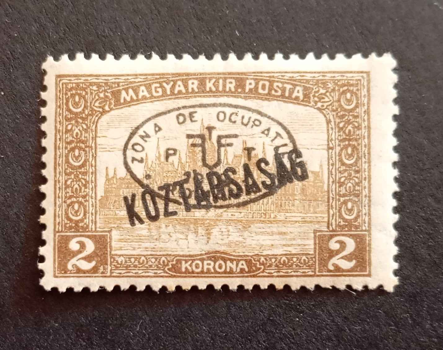 Magyarország 1919 Debrecen román megszállás Parlament/Köztársaság 2 K fekete * falcos H