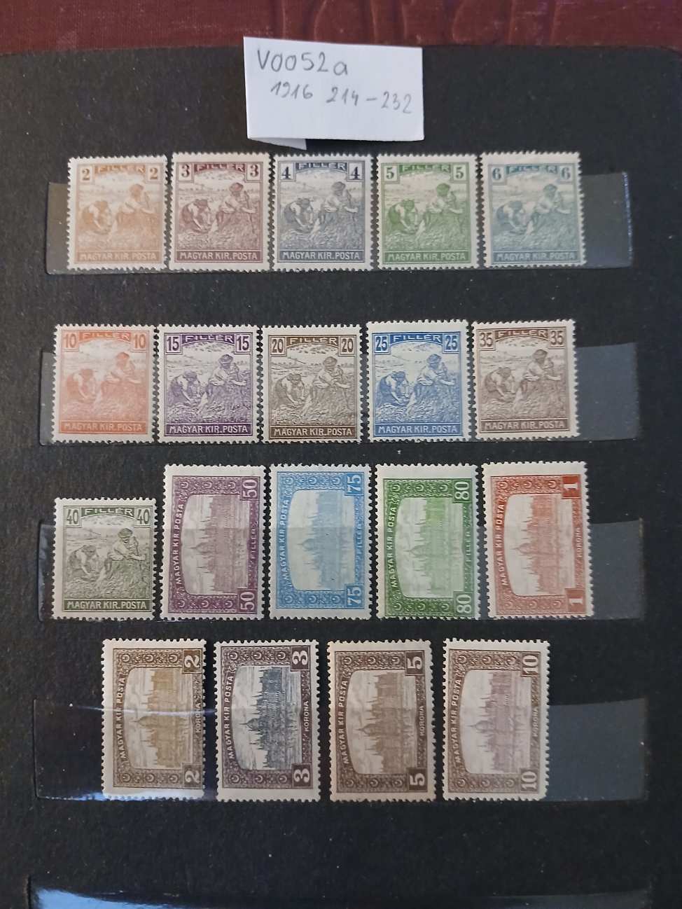V0052a Magyar bélyeg 1916 214-232 arató-parlament postatiszta