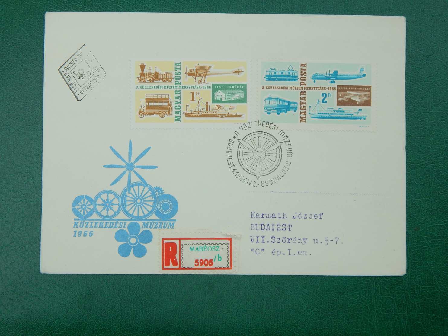 Ajánlott ragjegyes FDC 1966. Közlekedési Múzeum (II.) Budapest bélyegsorral