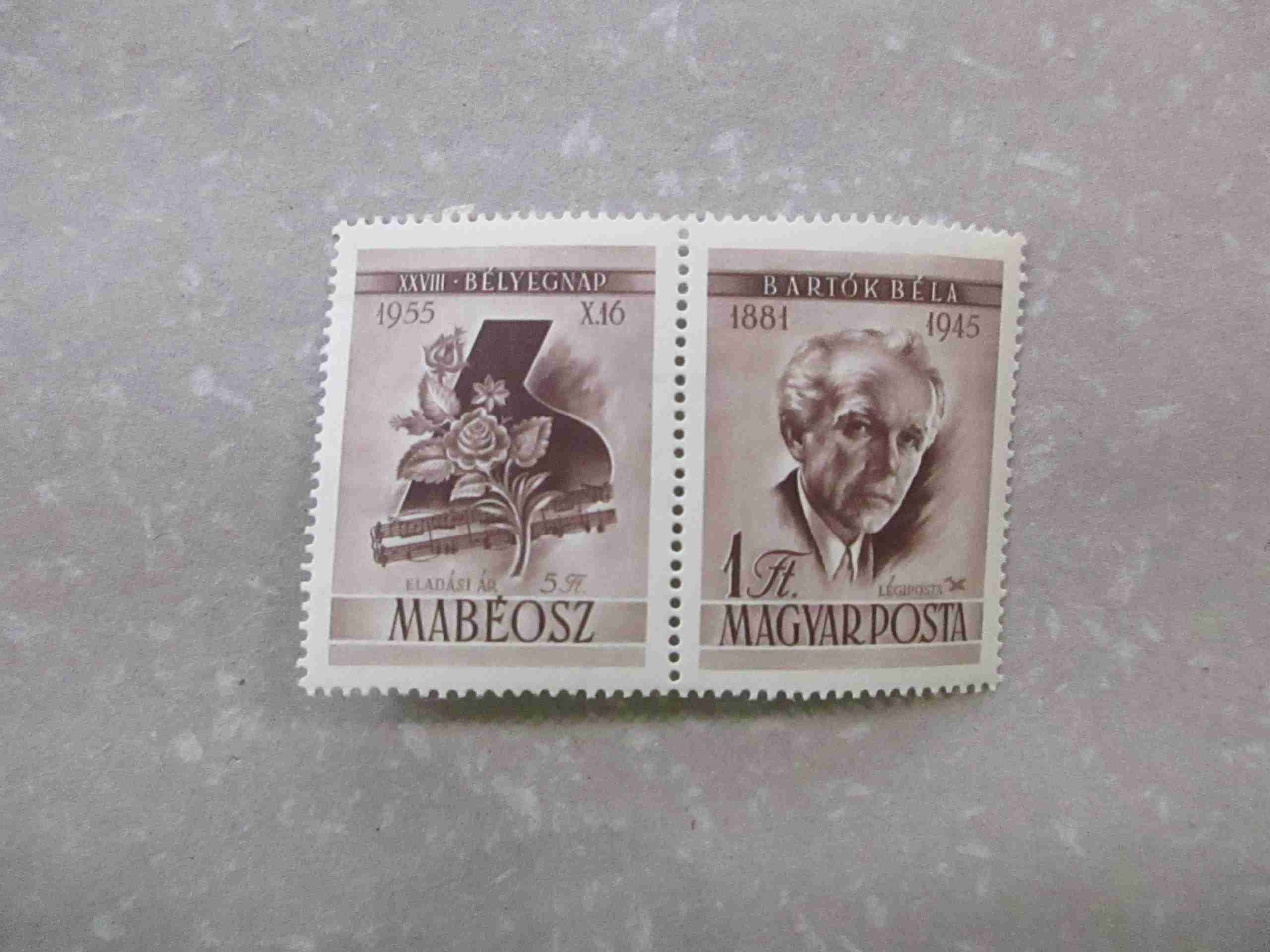 1955.  Bélyegnap-Bartók baloldali szelvénnyel**