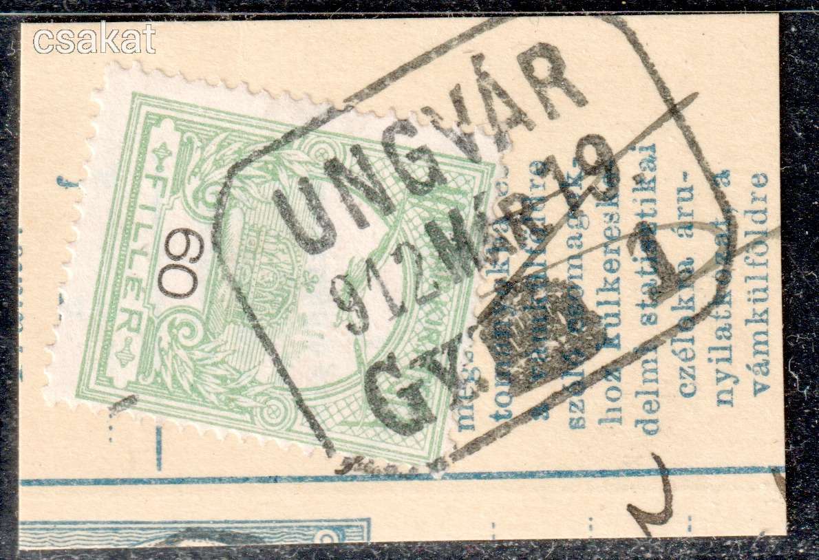 1909 turul UNGVÁR / 1 gyújtő bélyegzés Kárpátalja Ukrajna MPPFB GY13 / 500p (d58)