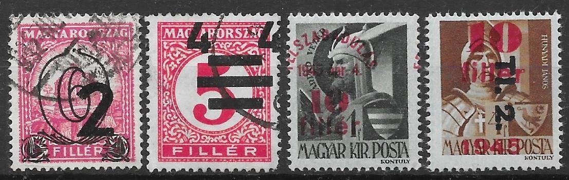 1931-46. 4 db bélyeg jelentős felülnyomat eltolódással