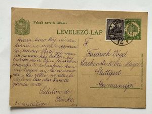 1927 Eszperantó dijjegyes levelezőlap 8f +8f Büssü Stuttgart ritka
