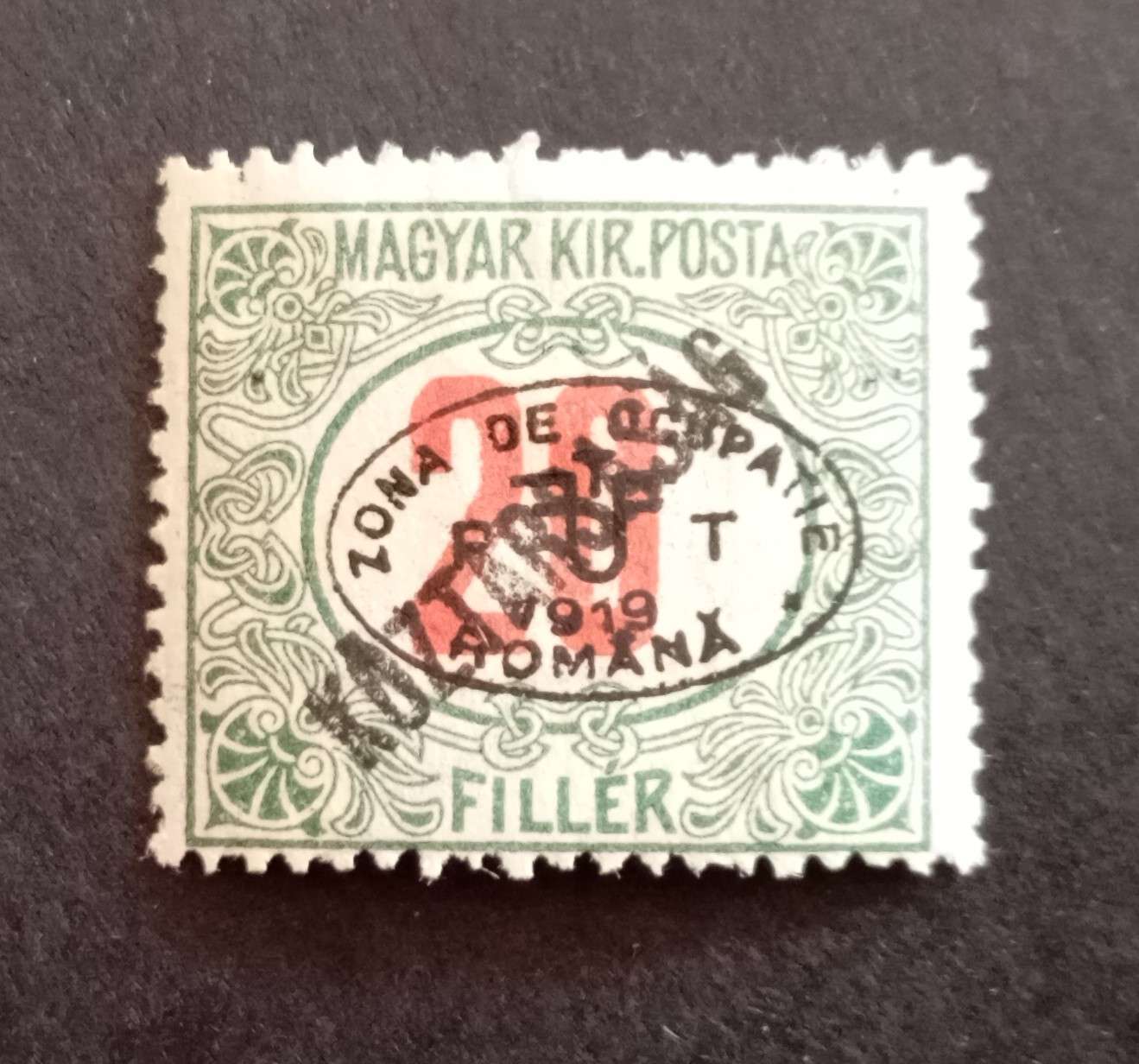 Magyarország 1919 Debrecen román megszállás Piroszámú porto/ Köztársaság 20 F H