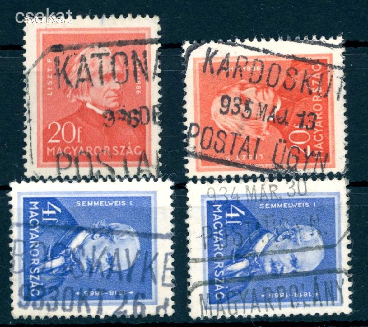 1936 postaügynökség bélyegzések KATONATELEP + KARDOSKÚT + BOCSKAYKERT + MAGYARPOLÁNY / 60 pont(e19)