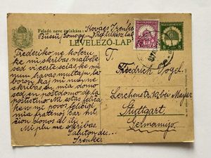 1926 dijjegyes levelezőlap 8f +8f Büssü Stuttgart eszperanto nyelven ritka