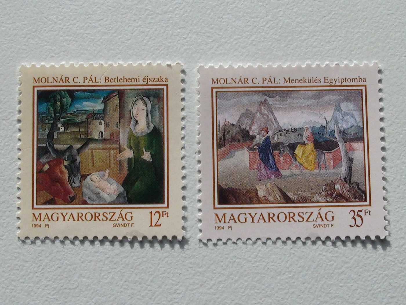 MOLNÁR C. PÁL: Betlehemi éjszaka. MOLNÁR C. PÁL: Menekülés Egyiptomba. 1994. Bélyegek.