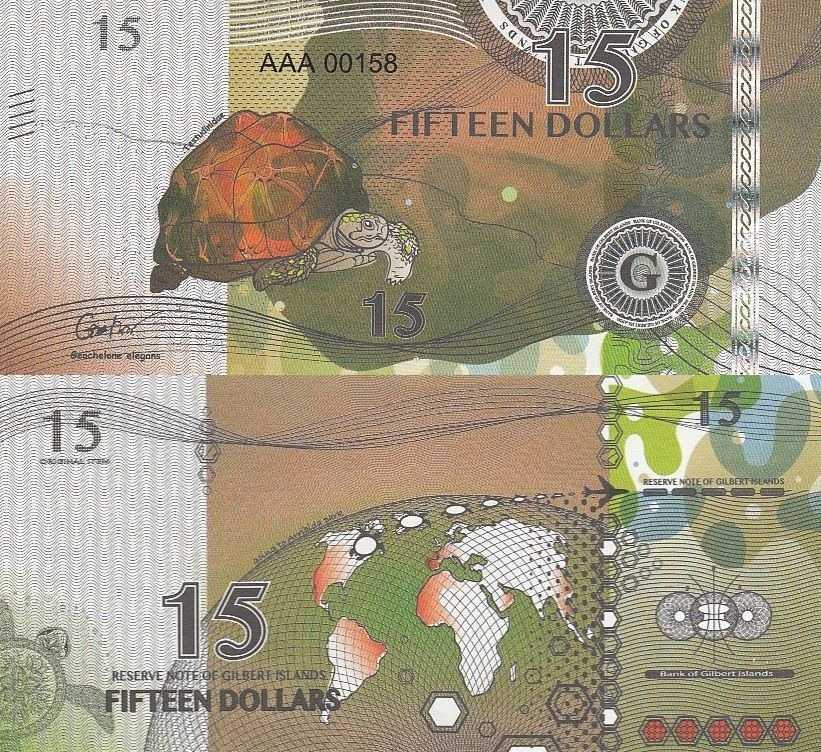 Gilbert szigetek 15 dollár 2016 UNC Teknősbéka