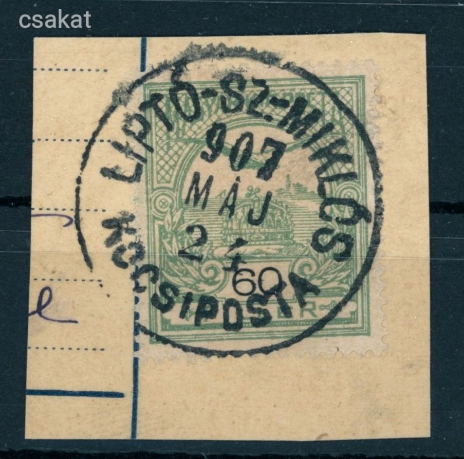 1906 turul LIPTÓ-SZ.-MIKLÓS / KOCSIPOSTA bélyegzés Slovakia Gudlin E3.70 / 40 pont (e22)