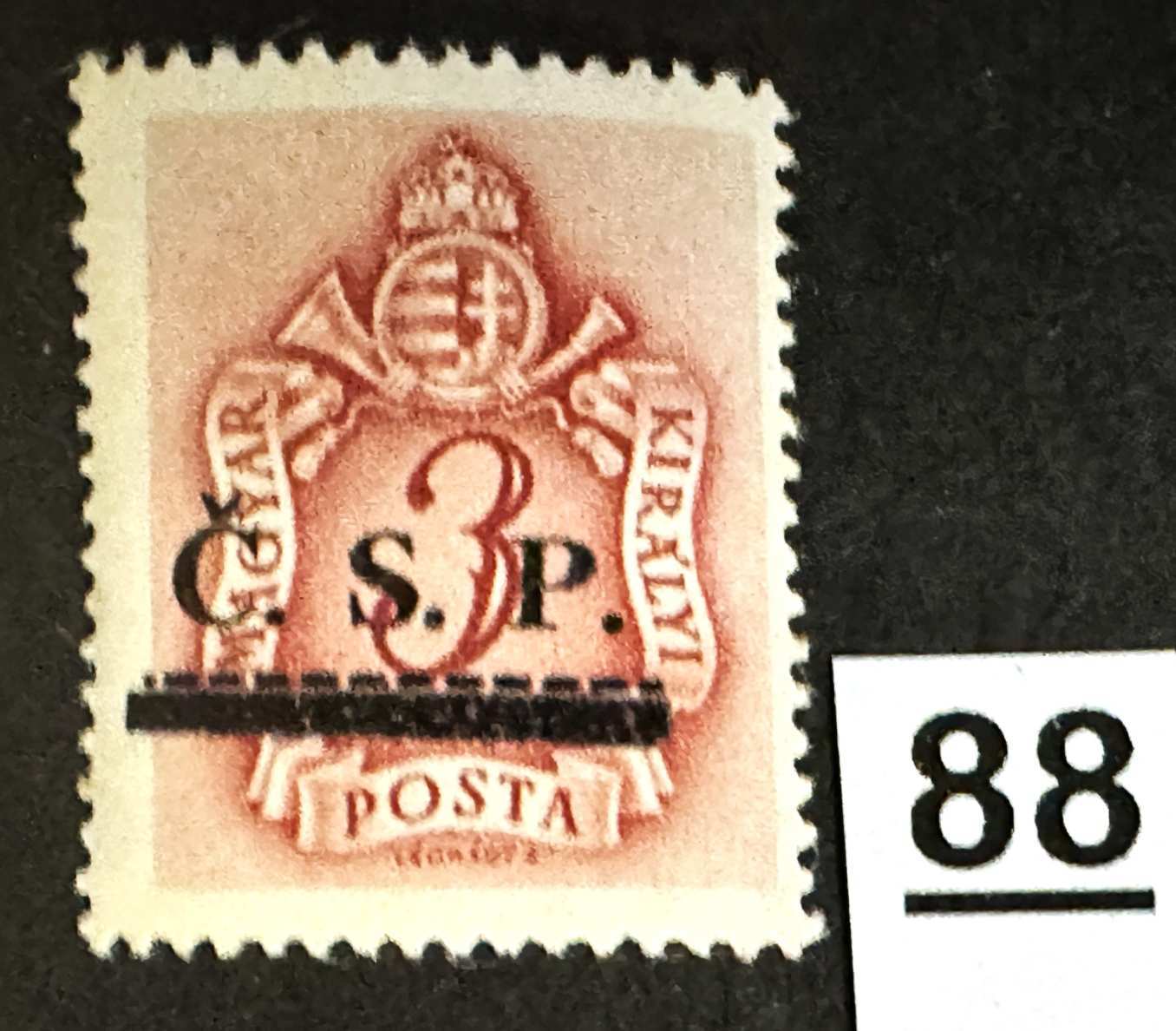 MAGYARORSZÁG 1945 ROZSNYÓ SZOVJET MEGSZÁLLÁS BARNAPORTÓ 3 FILLÉR FELÜLNYOMOTT BÉLYEG