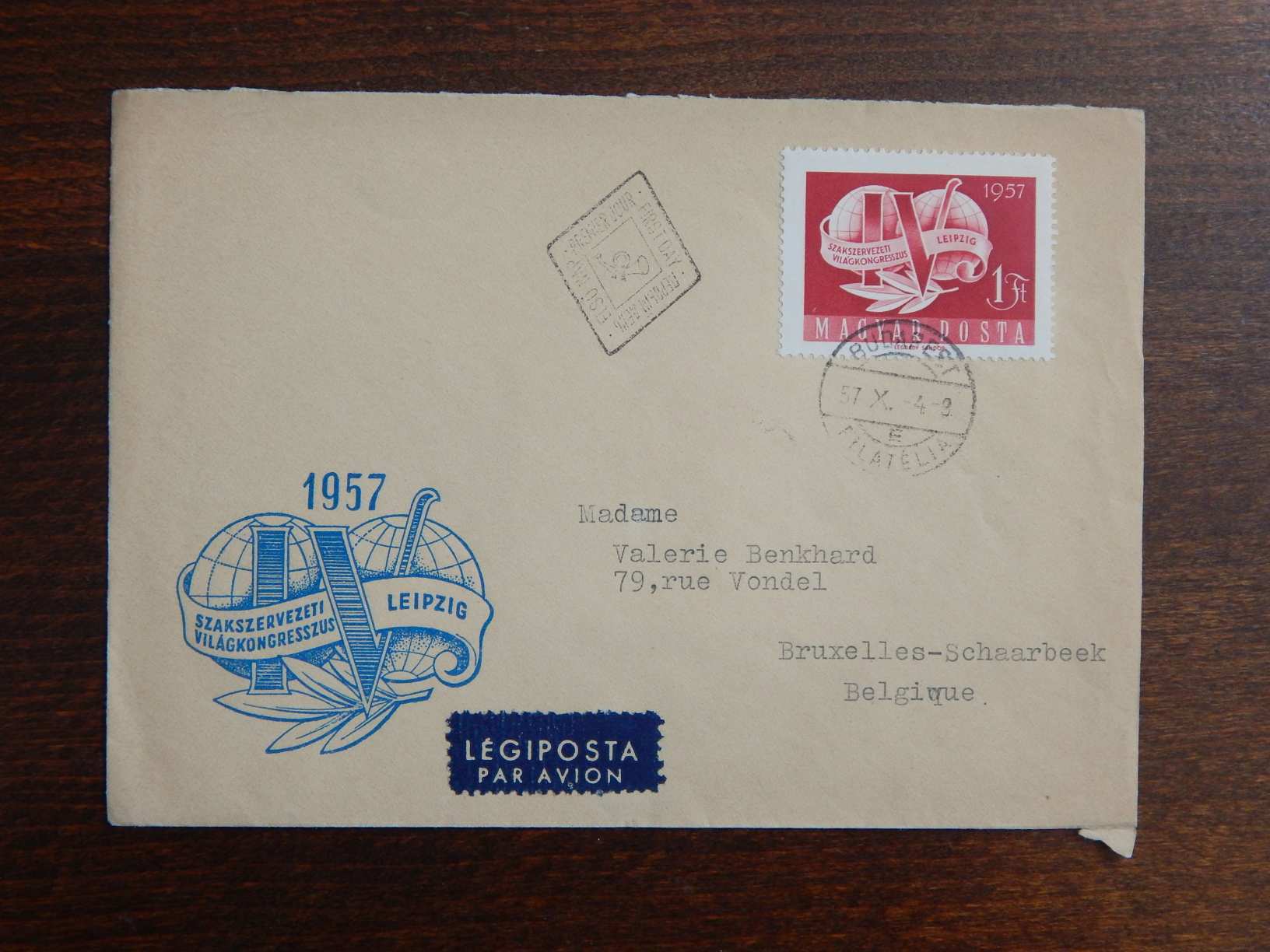 légiposta FDC 1957. Szakszervezet (V.), A lipcsei szakszervezeti világszkongresszus