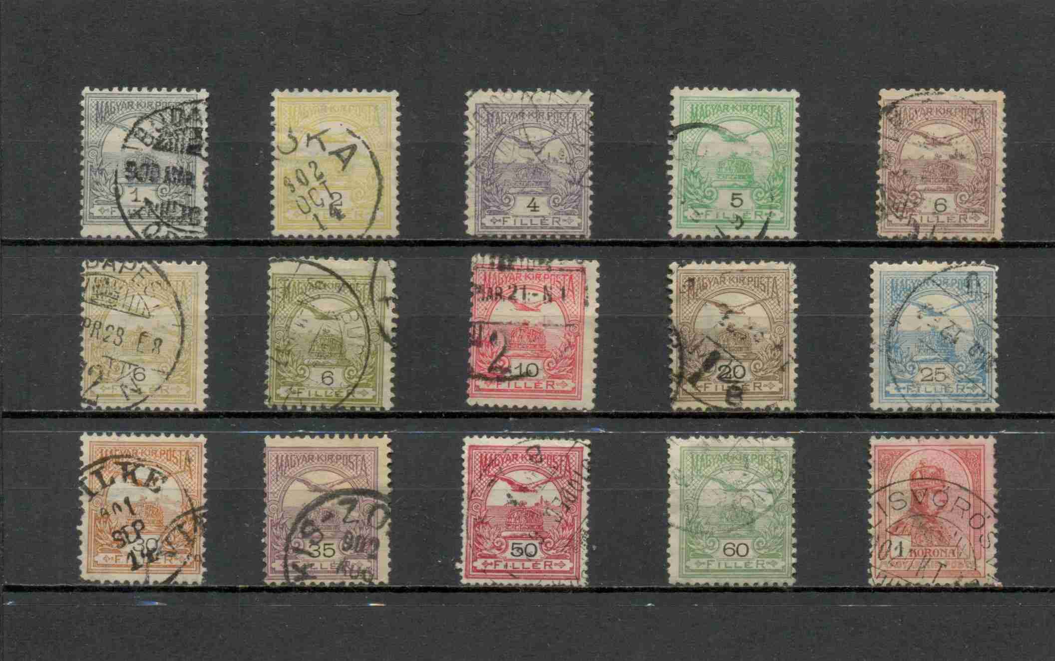 M12 - Régi magyar Turul bélyeg tétel (15 db) - III. vízjel (1900)