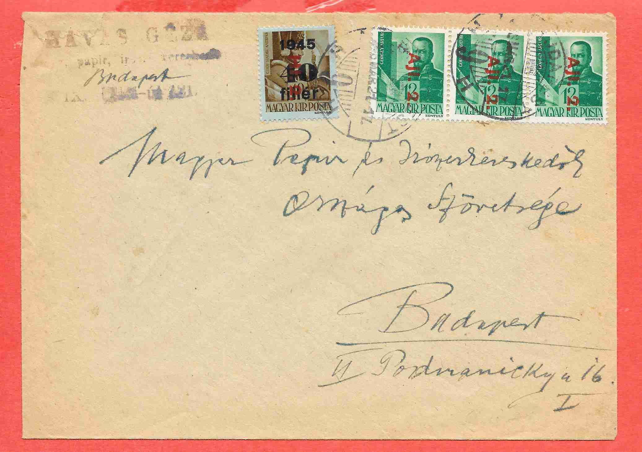1946. márc. 21. Bp. helyi inflációs levél Betűs II. bélyegekkel