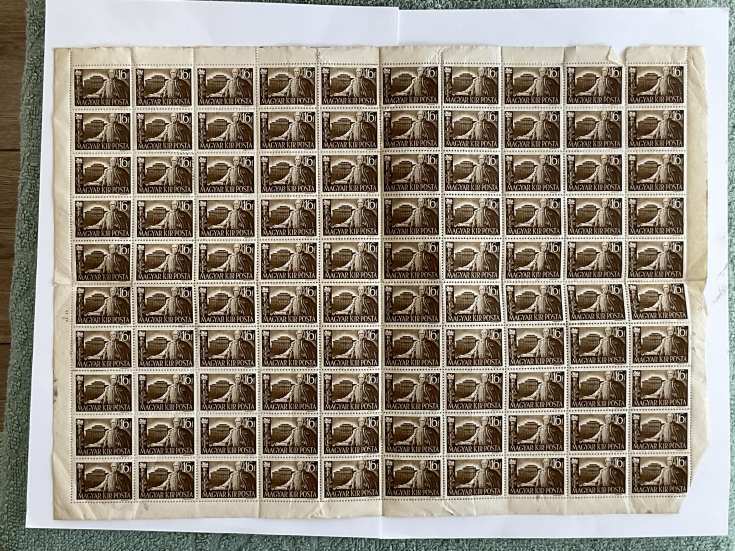 1941 Gróf Széchenyi István 16 fillér – teljes 100-as bélyegív