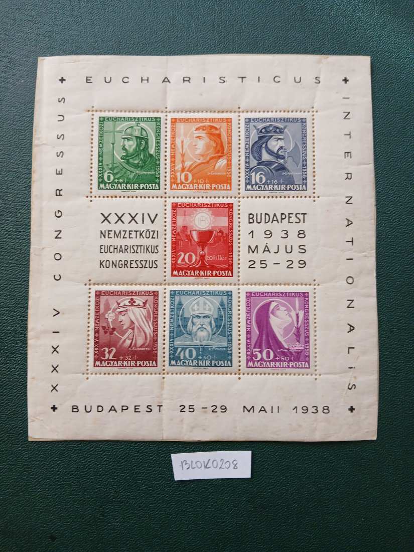 BLOK0208 Magyar bélyeg blokk EUCHARISZTIKUS 1938 601-607  postatiszta    kat.ér - 10000 HUF